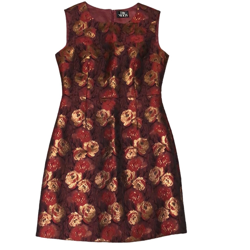 The Moon | Vintage Red & Copper Brocade Floral Dress